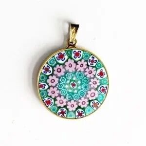 Floral Medallion Necklace in Gold and Pink